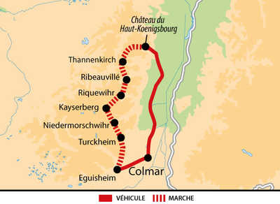 carte circuit traversée de l'Alsace médiévale FALSACE