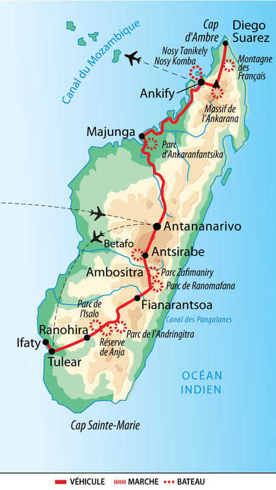 Carte circuit Traversée sud nord de la grande île, QMADGD