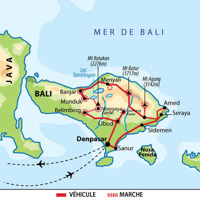 Carte circuit trek au coeur de Bali