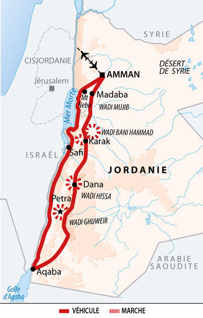 Carte de Jordanie : Canyons et baignades