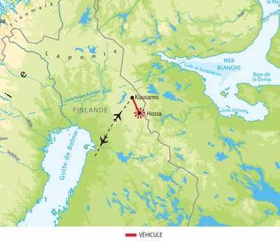 Carte de la Finlande de Kuusamo à Hossa