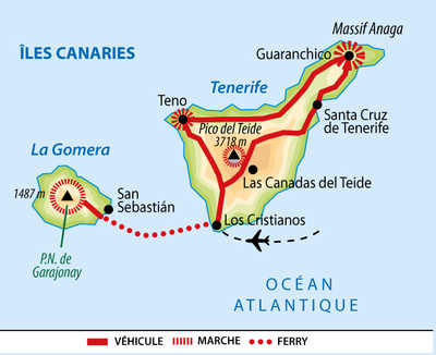 Carte de la Gomera et de Tenerife aux Canaries