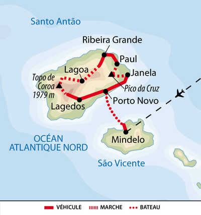 Carte de la traversée de Santo Antao