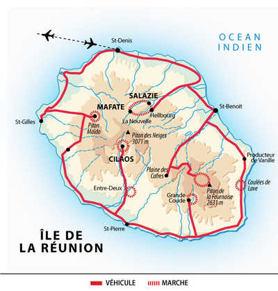 Carte de l'itinéraire balades et rencontres en terres créoles