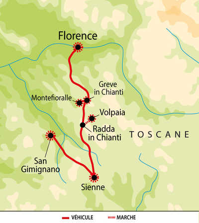 Carte de l'itinéraire Toscane Chianti en liberté