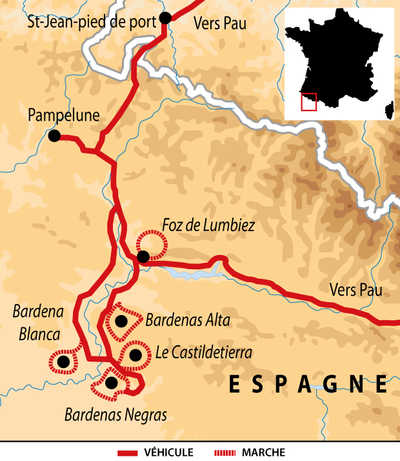 Carte de rando dans le désert des Bardenas Reales