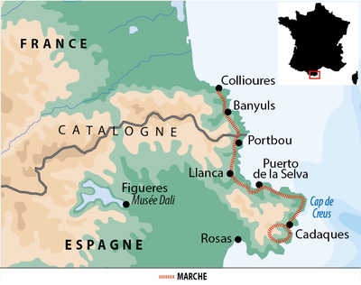 Carte de trek itinérant: De Collioure à Cadaquès
