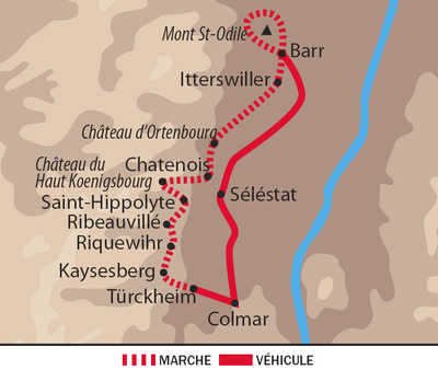 Carte de trek itinérant en Alsace