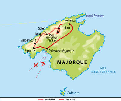 Carte de voyage à Majorque en liberté aux Baléares