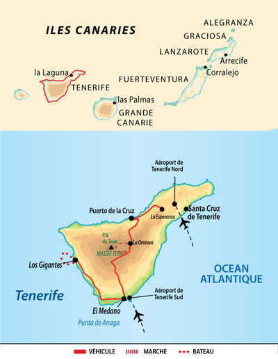Carte de voyage à Tenerife aux Canaries