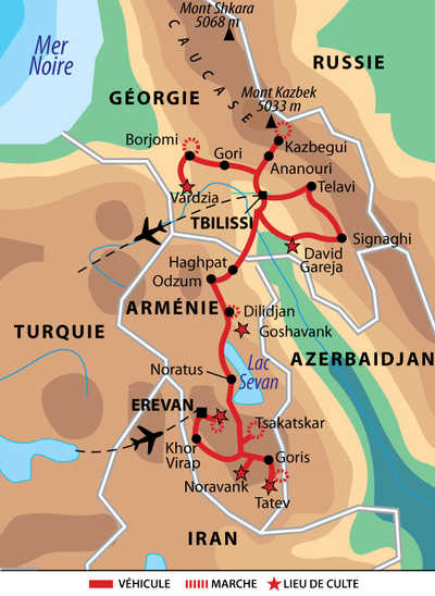 Carte de voyage au cœur du Caucase