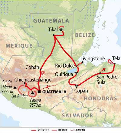 Carte de voyage au Guatemala et Honduras