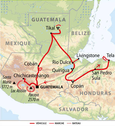 Carte de voyage au Guatemala et Honduras