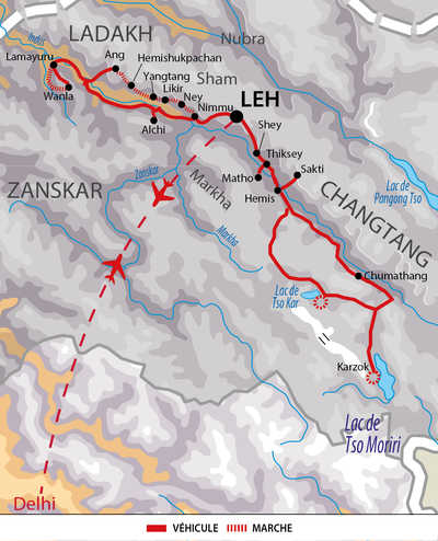 Carte de voyage au Ladakh en Inde Himalayenne