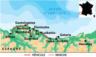 Carte de voyage dans le pays Basque en Espagne