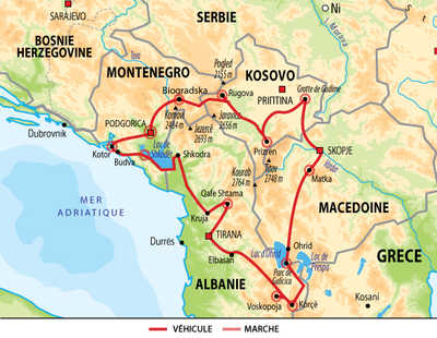 Carte de voyage dans les Balkans
