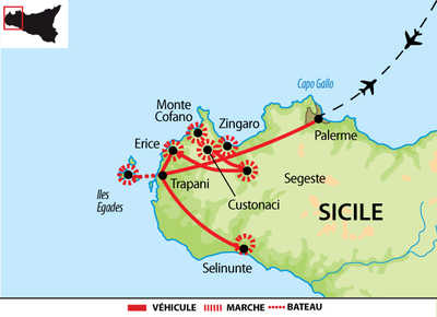 Carte de voyage dans l'ouest sicilien