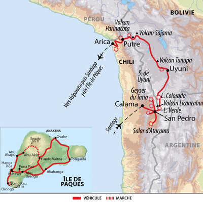 Carte de voyage désert d'Atacama, Sud Lipez et Île de Pâques