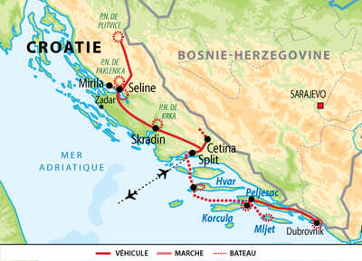 Carte de voyage en famille en Croatie