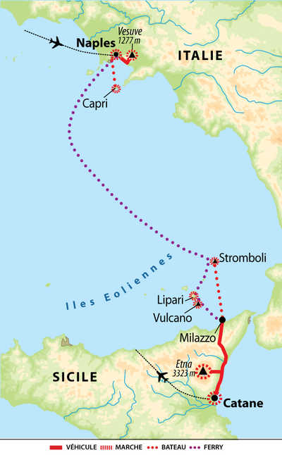 Carte de voyage en Italie et Sicile