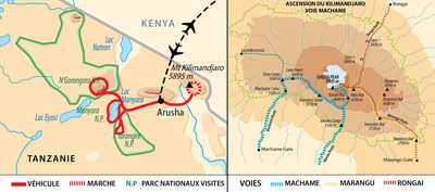 Carte de voyage en Tanzanie, Kili et safaris en lodge