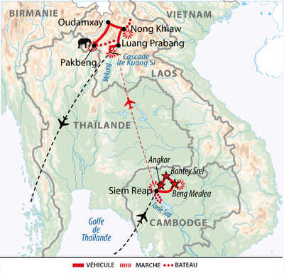 Carte de voyage entre Laos et Cambodge
