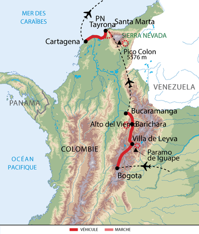 Carte De voyage entre Sierras et Caraïbes en Colombie sur 2 semaines