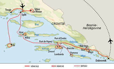 Carte de voyage sur les îles dalmates