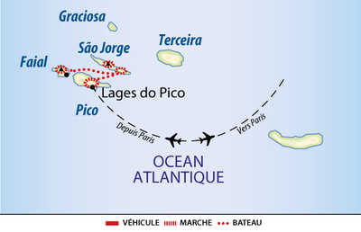 Carte des 3 îles Pico, Faial et Sao Jorge aux Açores