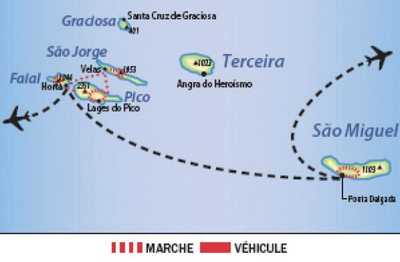 Carte des Açores : Sao Miguel, Sao jorge et Faial