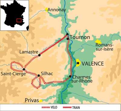 Carte Drôme Ardèche - La Dolce Via en Ardèche à vélo FARDLIV1