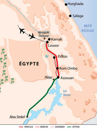 Carte du circuit sur le Nil en Dahabieh