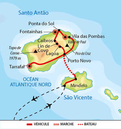 Carte du circuit sur Santo Antao