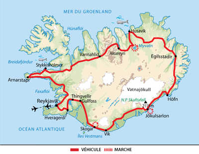 Carte du grand tour de l'Islande