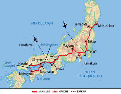 Carte du Japon du Nord au Sud