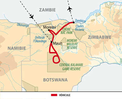 Carte du Kalahari aux chutes Victoria