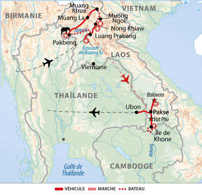 Carte du Laos du Nord au Sud