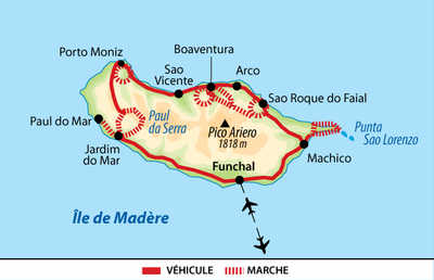 Carte du tour de l'île de Madère