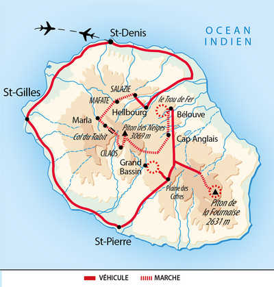 Carte du tour des 3 cirques à la Réunion