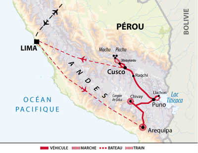Carte du trek intégral du chemin de l'inca