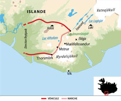 Carte du trek itinérant du Laugavegur