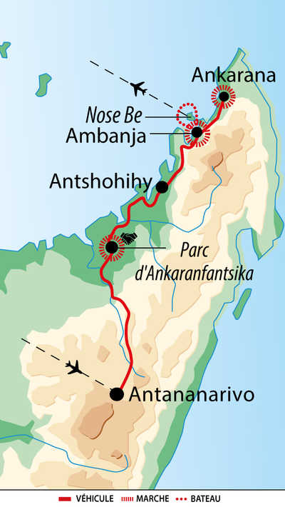 Carte du voyage au Madagascar