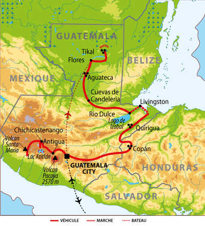 Carte du voyage couleurs maya