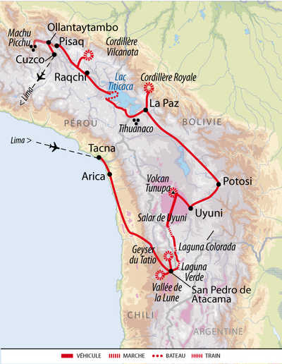 Carte du voyage de la grande exploration andine