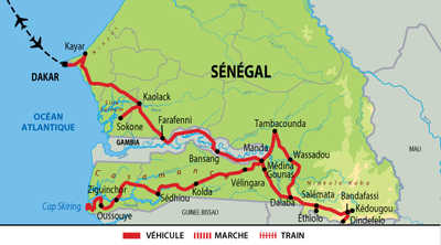 Carte du voyage exceptionnel entre Sénégal et Gambie