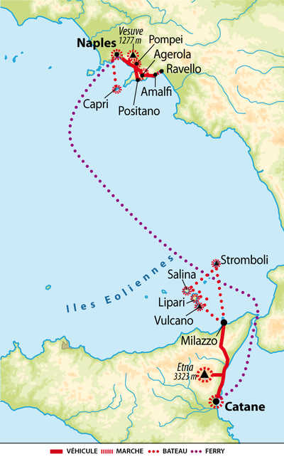 Carte du voyage Sicile et Côte amalfitaine