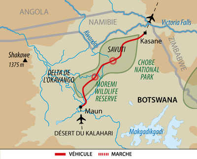 Carte d'un safari au Botswana