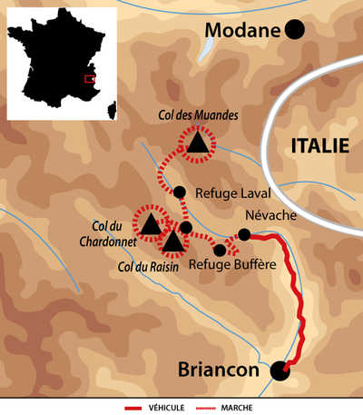 carte France - Le tour de la Haute Vallée de la Clarée à raquette FCLARAQ