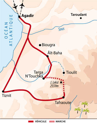Carte itinéraire Anti-Atlas, Maroc