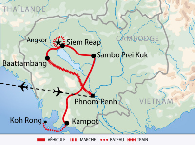 Carte itinéraire circuit ACAMGO 2027 Cambodge
